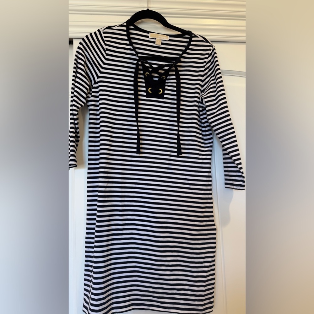 Michael Kors black-and-white striped skinny summer dress.